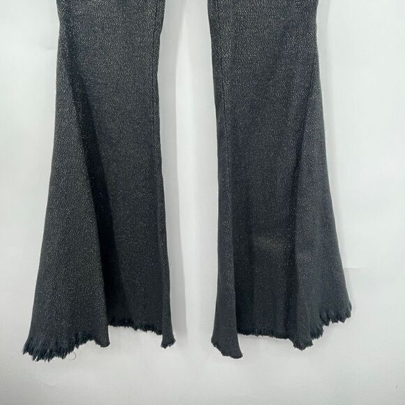 Mumu Blue Women's High Waist Elastic Waist Metallic Gray Bell Bottom Pants Sz S - Picture 4 of 11